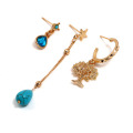 Gold Jewelry Alloy Star Charm Stud Bead Earrings for Girls Fashion